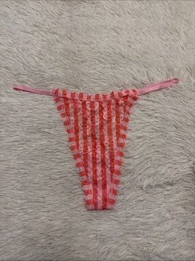 Victoria's Secret Pink and Coral Striped Lace Thong